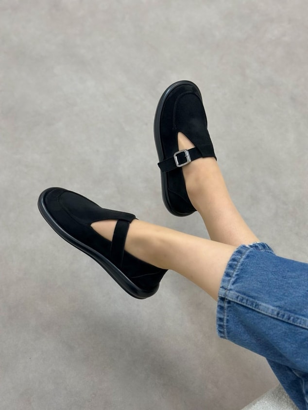Siyah Süet (Olivia) Toka Detaylı Kadın Loafer