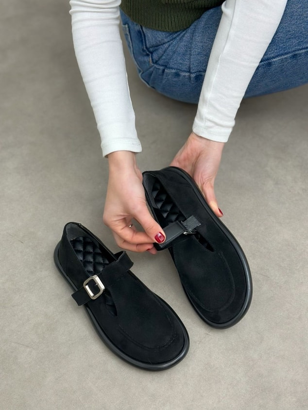 Siyah Süet (Olivia) Toka Detaylı Kadın Loafer