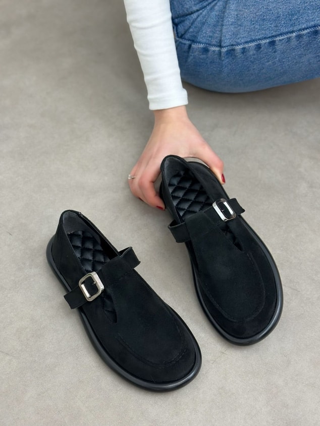 Siyah Süet (Olivia) Toka Detaylı Kadın Loafer