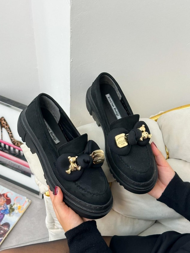 Siyah Süet (Stormie) Ayıcık Detay Kadın Loafer