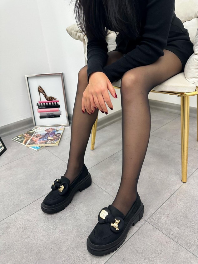 Siyah Süet (Stormie) Ayıcık Detay Kadın Loafer