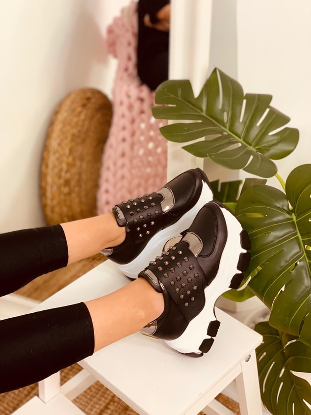 Siyah Taşlı (Rock) Kadın Spor Ayakkabı Sneakers