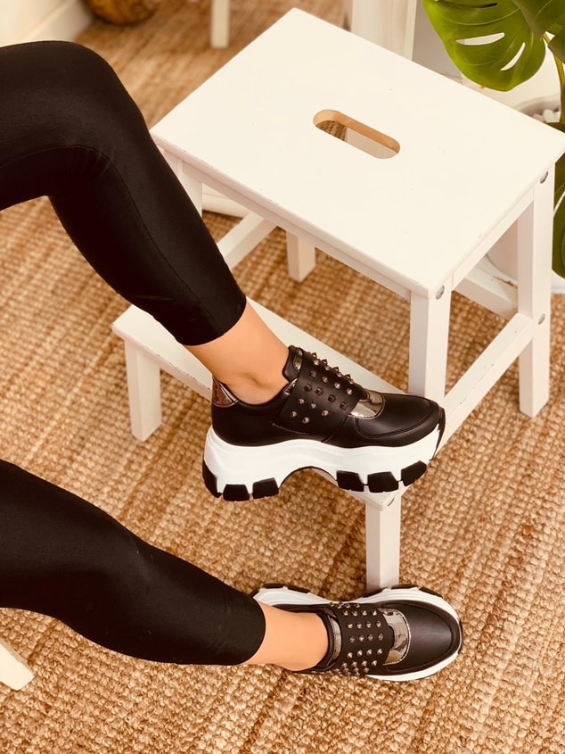 Siyah Taşlı (Rock) Kadın Spor Ayakkabı Sneakers