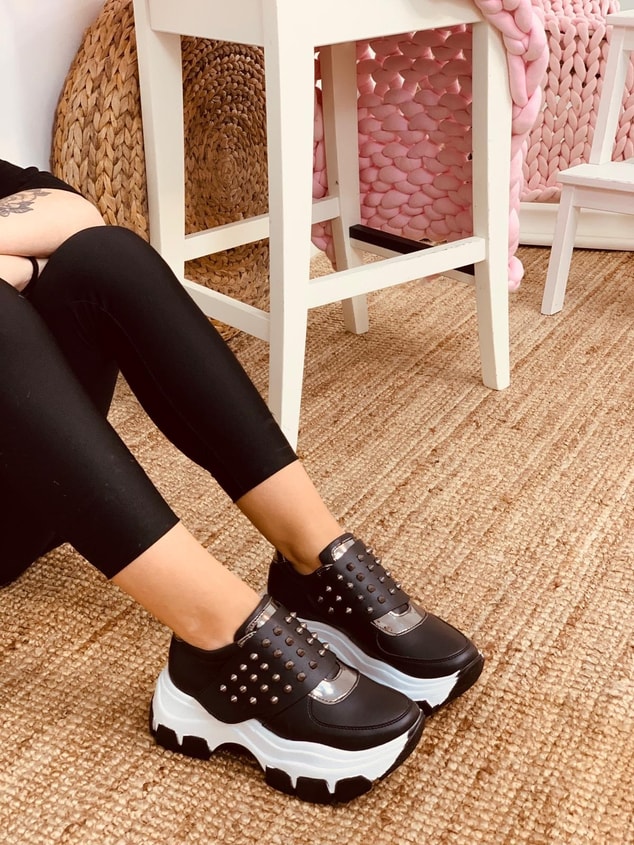 Siyah Taşlı (Rock) Kadın Spor Ayakkabı Sneakers