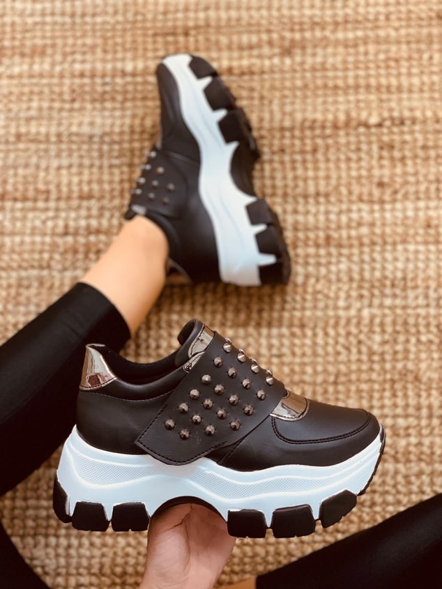 Siyah Taşlı (Rock) Kadın Spor Ayakkabı Sneakers
