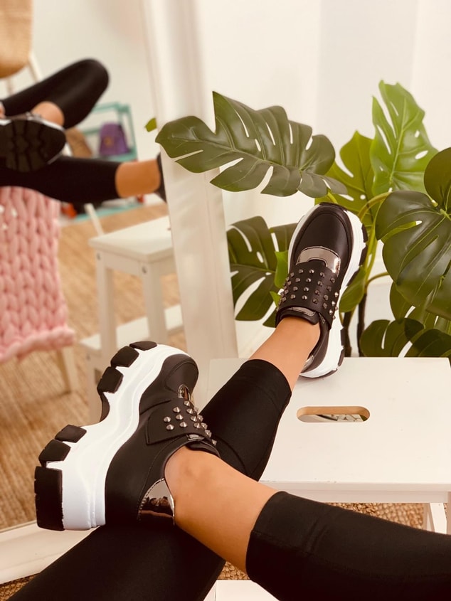 Siyah Taşlı (Rock) Kadın Spor Ayakkabı Sneakers