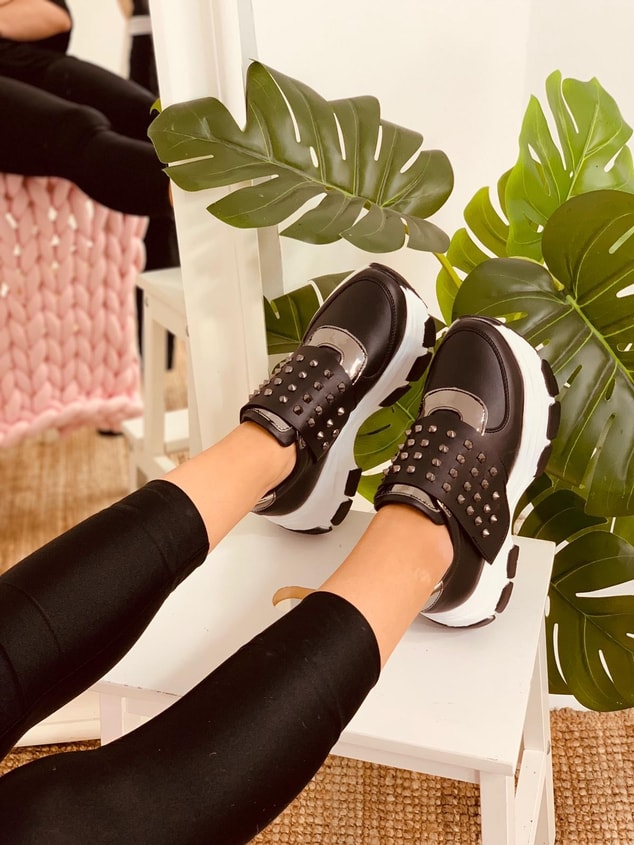 Siyah Taşlı (Rock) Kadın Spor Ayakkabı Sneakers