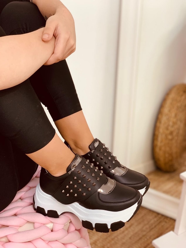 Siyah Taşlı (Rock) Kadın Spor Ayakkabı Sneakers