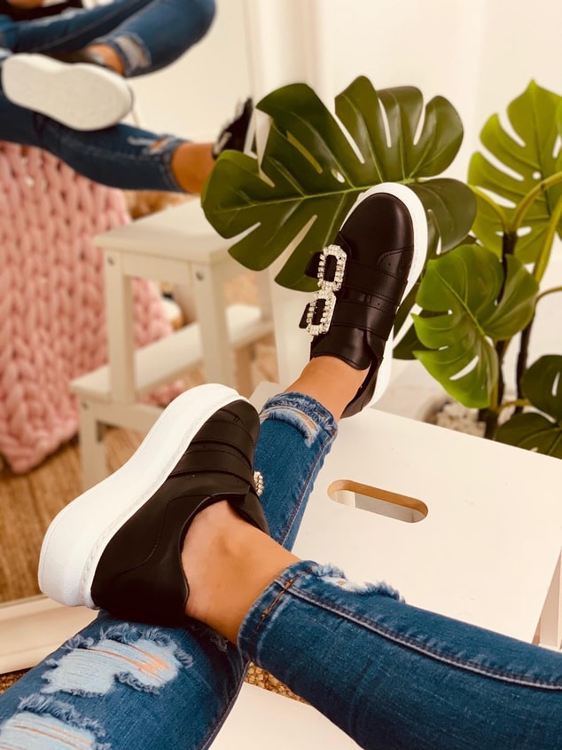 Siyah Taşlı Spor Ayakkabı (Thor Plus) Kadın Sneakers