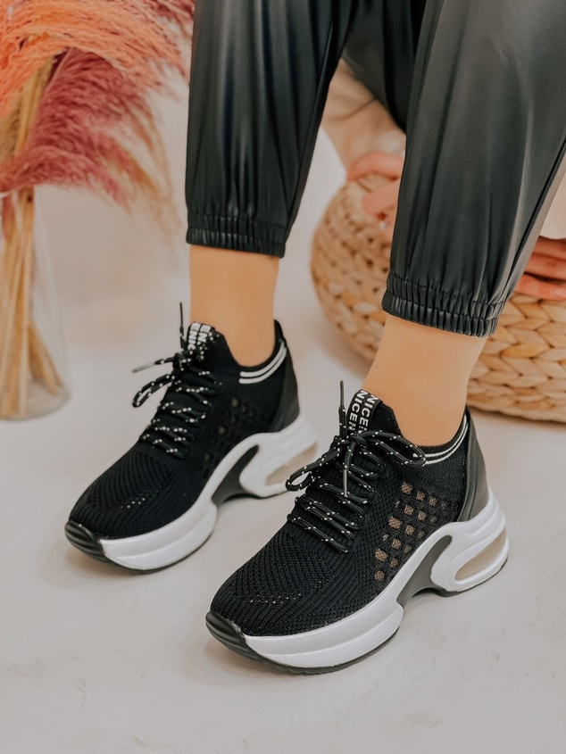 Siyah Triko (Stan) Kadın Bağcıklı Sneakers