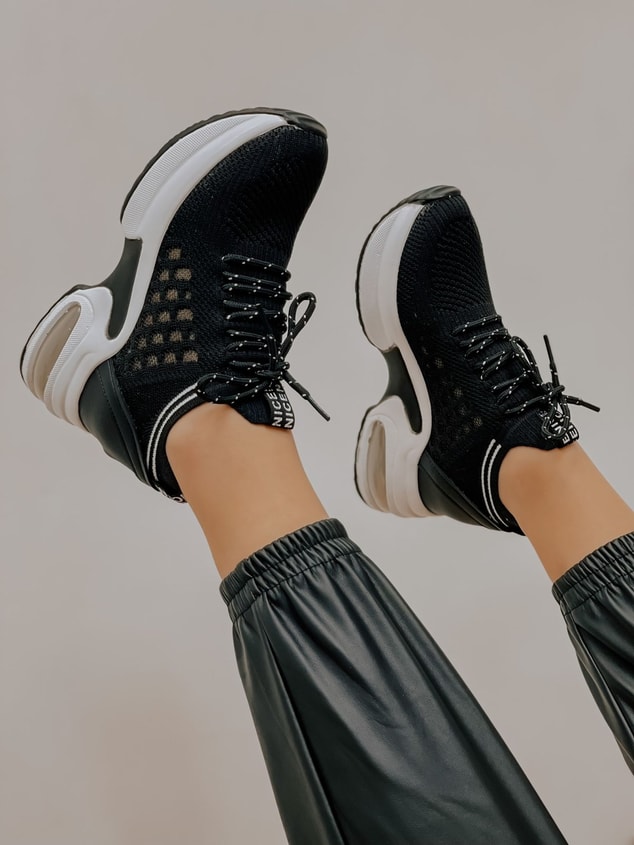 Siyah Triko (Stan) Kadın Bağcıklı Sneakers