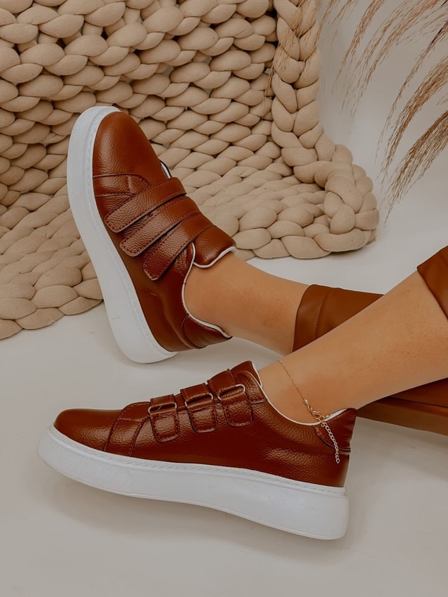 Taba Deri (Montana) Kadın Cırtlı Sneakers