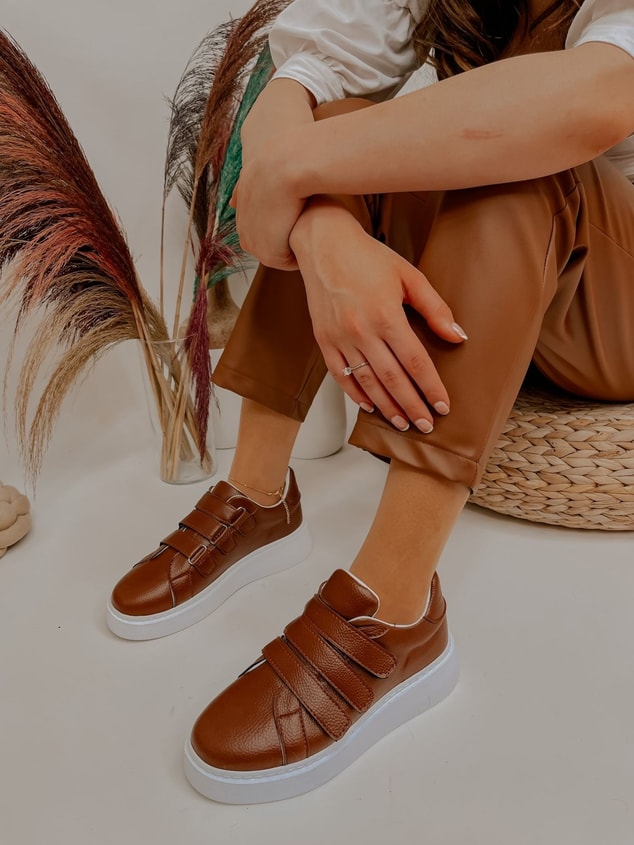 Taba Deri (Montana) Kadın Cırtlı Sneakers