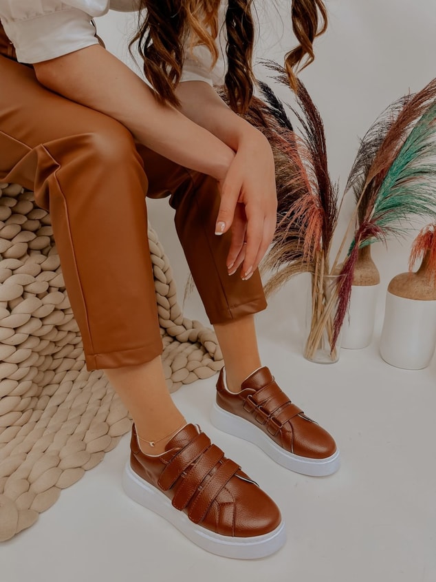 Taba Deri (Montana) Kadın Cırtlı Sneakers
