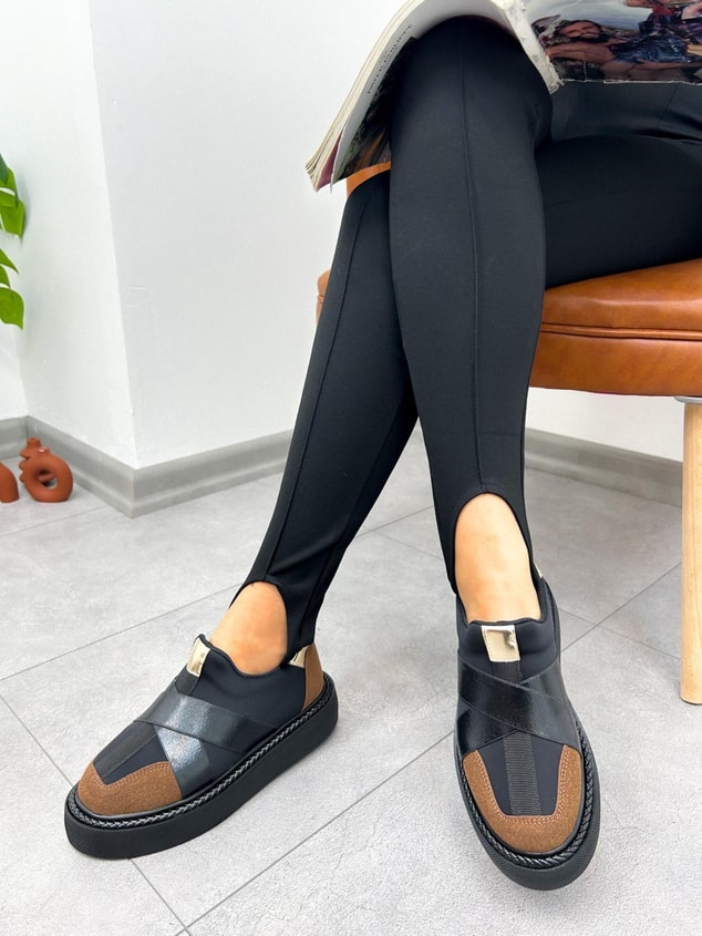 Taba Siyah (Maya) Bant Detay Kadın Sneakers