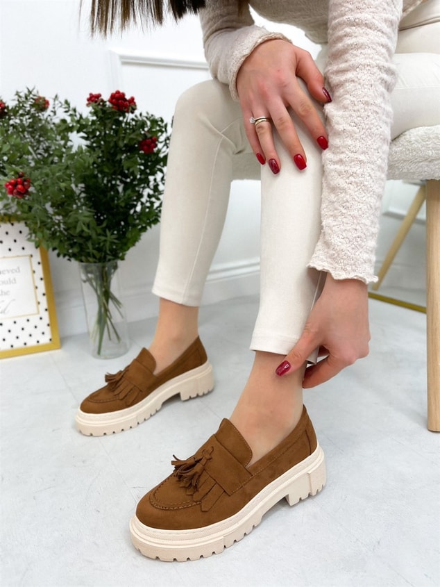 Taba Süet (Tassel) Püskül Detay Kadın Loafer