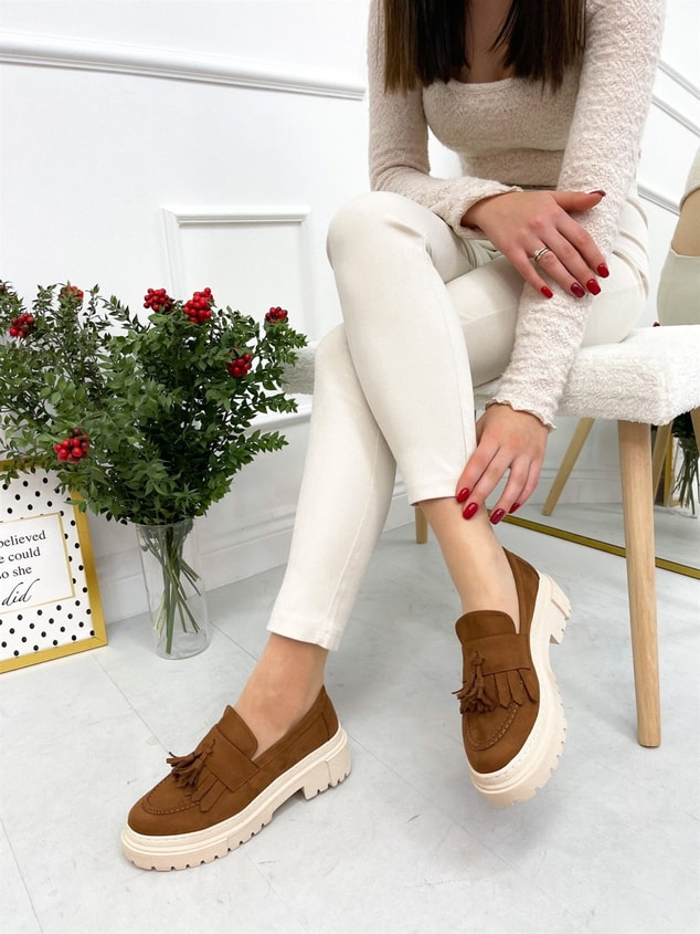Taba Süet (Tassel) Püskül Detay Kadın Loafer