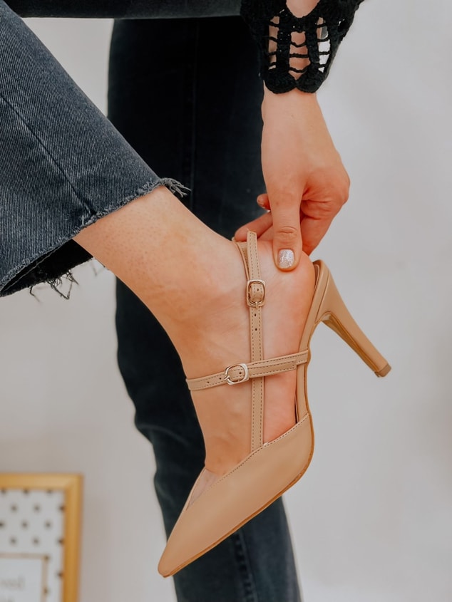 Ten Deri (Cindy) Şeffaf Detay Bilek Tokalı Kadın Stiletto
