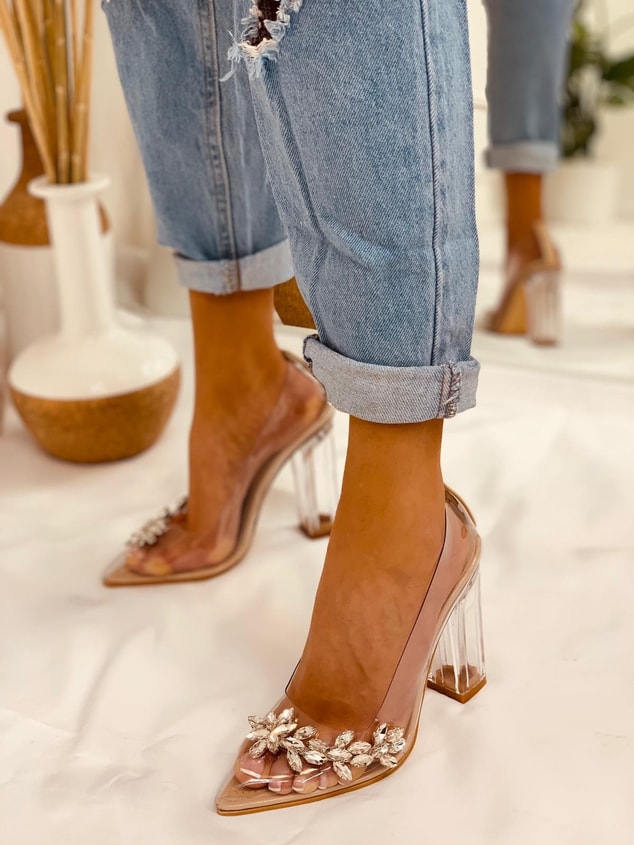 Ten Şeffaf (Silver) Büyük Numara Kadın Stiletto