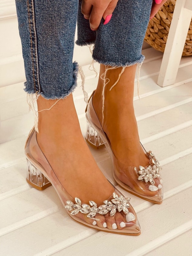 Ten Şeffaf (Silver Mini) Taş Detay Kadın Stiletto