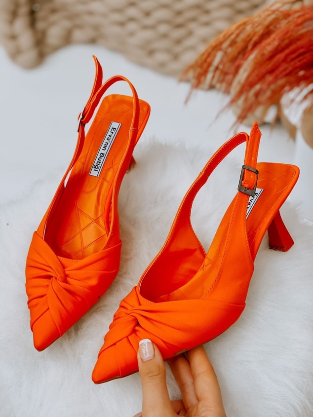Turuncu Saten (Bow) Fiyonk Detay Kadın Stiletto