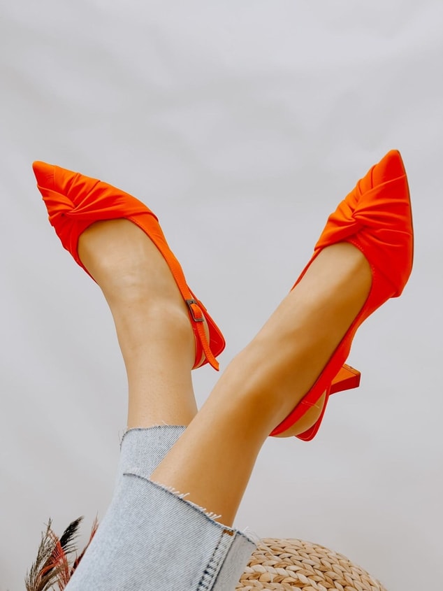 Turuncu Saten (Bow) Fiyonk Detay Kadın Stiletto