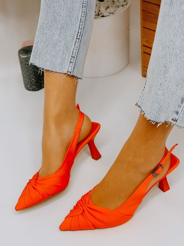 Turuncu Saten (Bow) Fiyonk Detay Kadın Stiletto