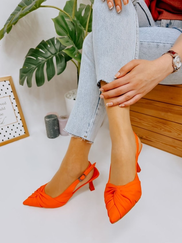 Turuncu Saten (Bow) Fiyonk Detay Kadın Stiletto