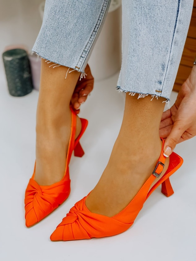 Turuncu Saten (Bow) Fiyonk Detay Kadın Stiletto