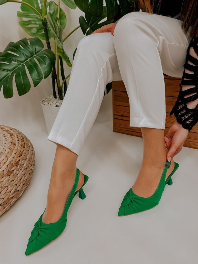 Yeşil Saten (Bow) Fiyonk Detay Kadın Stiletto