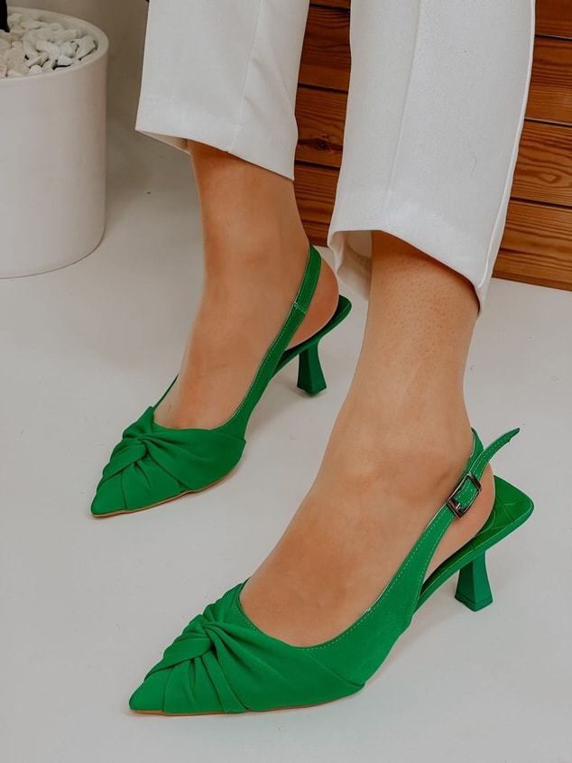 Yeşil Saten (Bow) Fiyonk Detay Kadın Stiletto