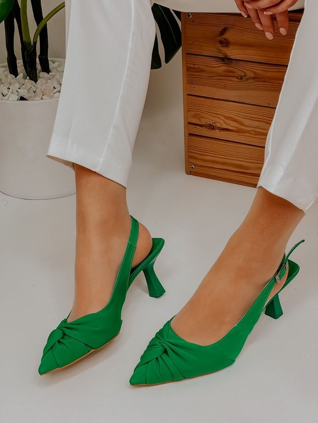 Yeşil Saten (Bow) Fiyonk Detay Kadın Stiletto