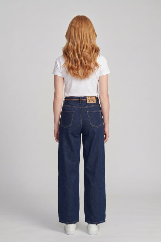 Kadın Bağcık Detaylı Wide Leg Jean Pantolon M5288-1 Lacivert