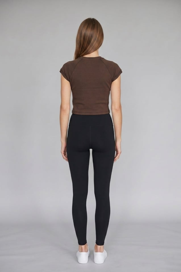 Kadın Basic Kısa Kollu Crop M4283 Kahve