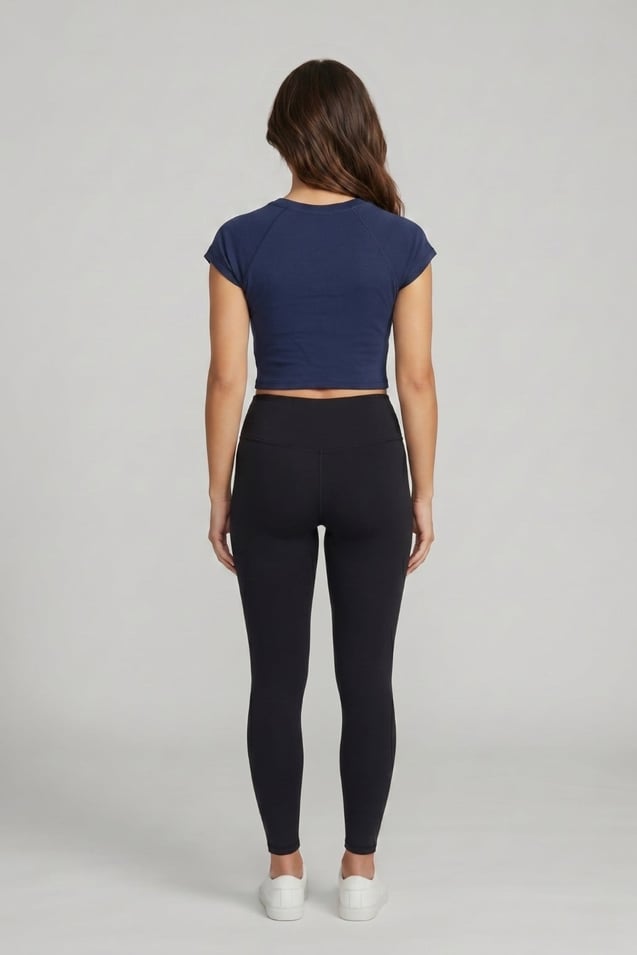 Kadın Basic Kısa Kollu Crop M4283 Lacivert