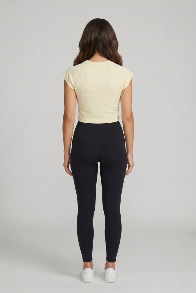 Kadın Basic Kısa Kollu Crop M4283 Sarı