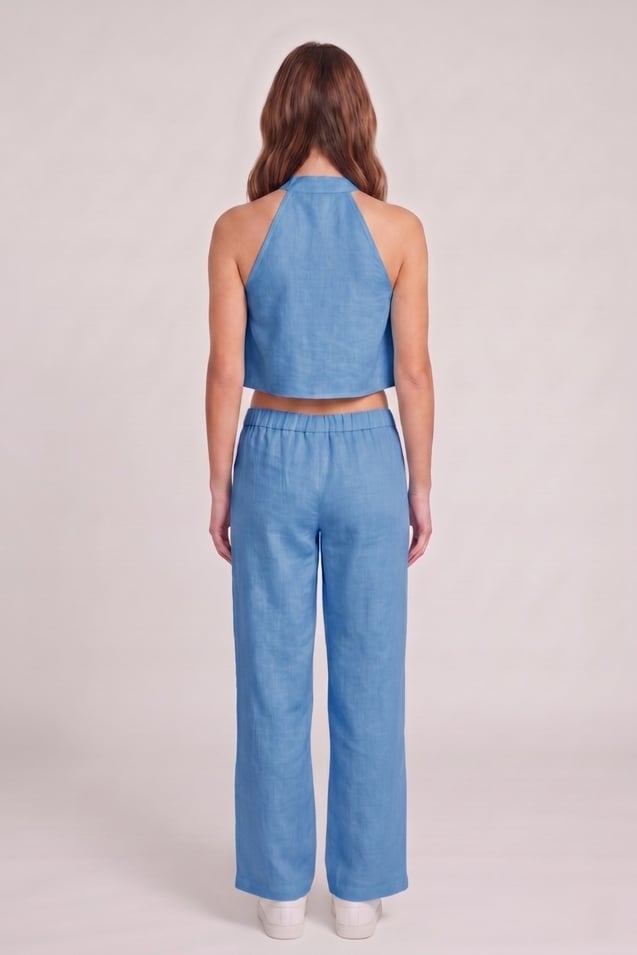 Kadın Crop Bluz Pantolon Takım M2774 Mavi