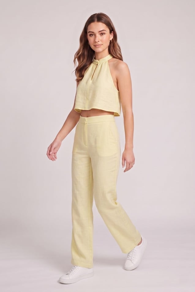 Kadın Crop Bluz Pantolon Takım M2774 Sarı