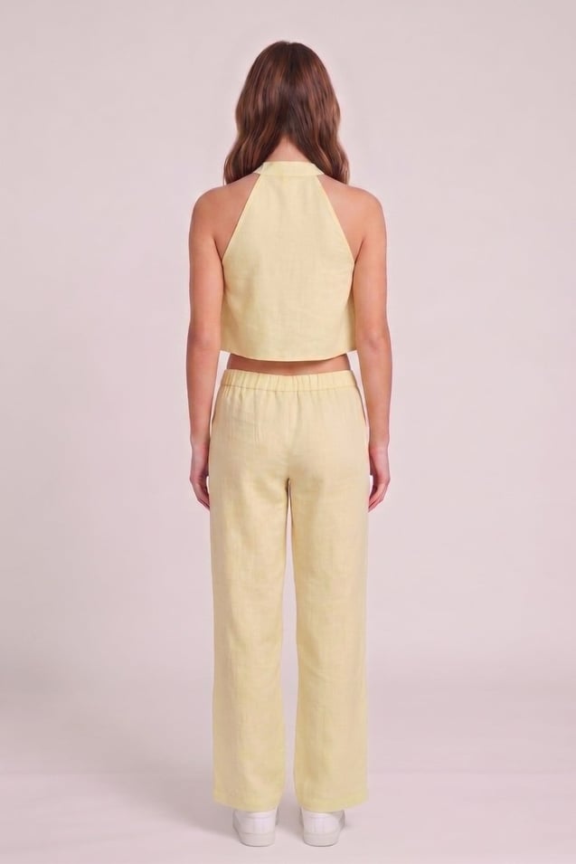 Kadın Crop Bluz Pantolon Takım M2774 Sarı
