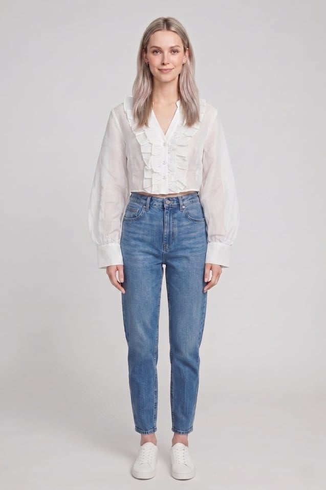 Kadın Fırfır Detaylı Crop Bluz M2814 Beyaz