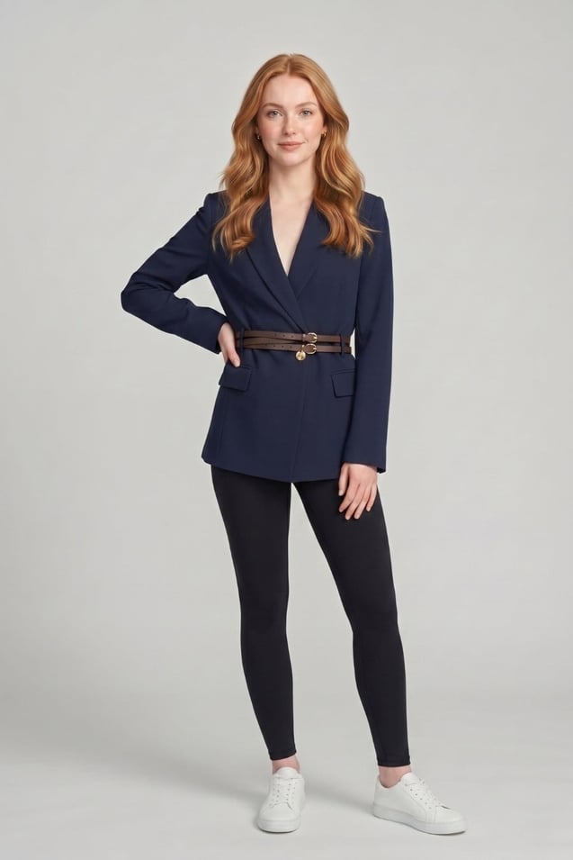 Kadın Kemer Detaylı Blazer Ceket M4926 Lacivert