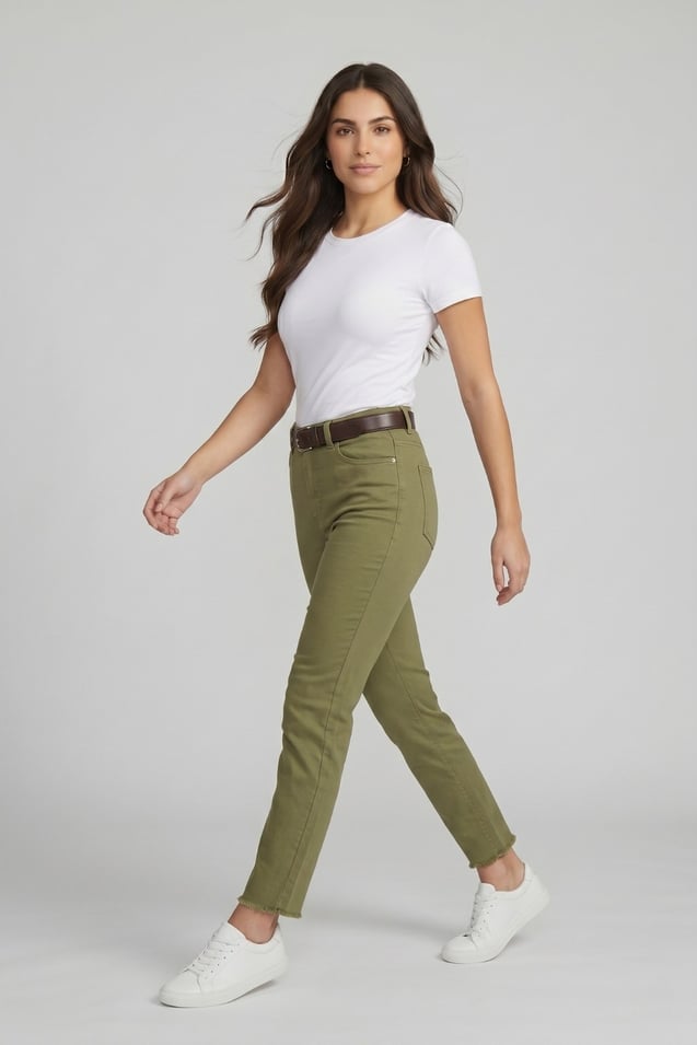 Kadın Kemerli Yüksek Bel Skinny Pantolon M5306-1 Haki