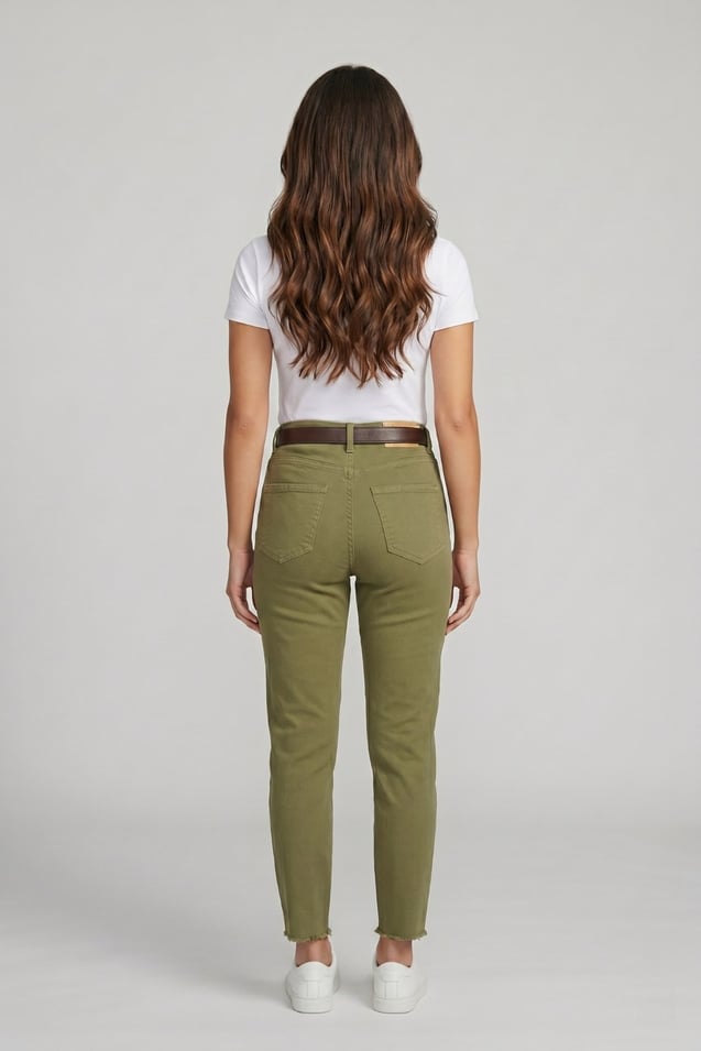 Kadın Kemerli Yüksek Bel Skinny Pantolon M5306-1 Haki