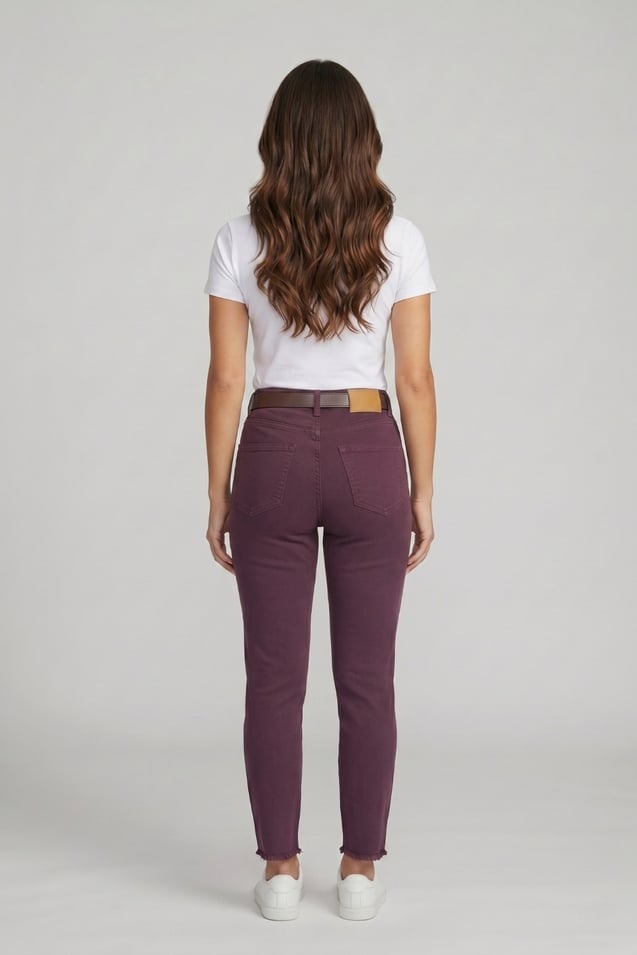 Kadın Kemerli Yüksek Bel Skinny Pantolon M5306-1 Mürdüm
