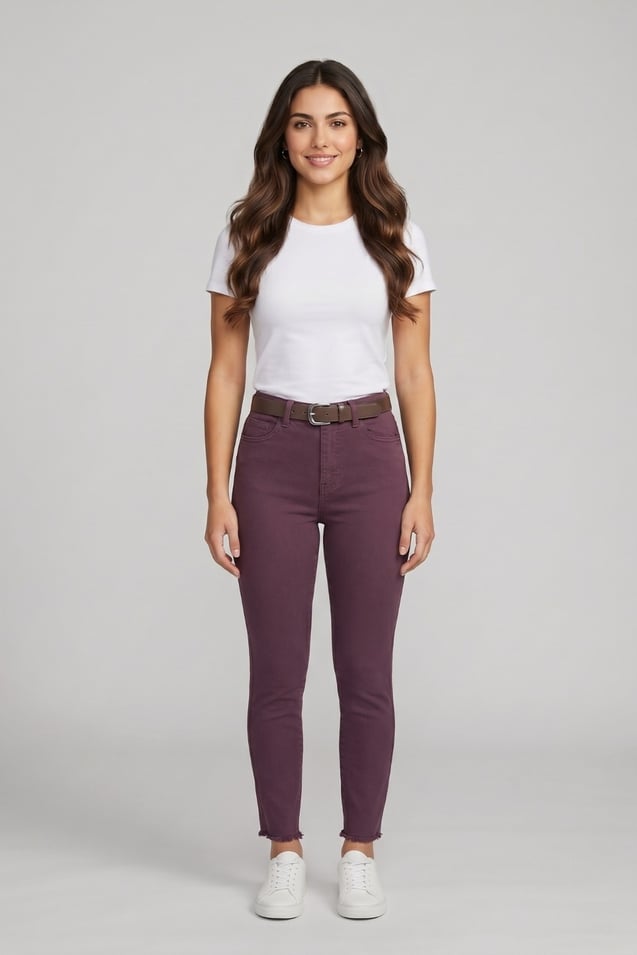 Kadın Kemerli Yüksek Bel Skinny Pantolon M5306-1 Mürdüm