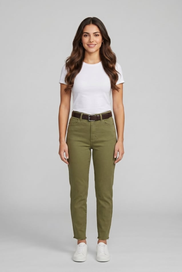 Kadın Kemerli Yüksek Bel Skinny Pantolon M5306-1 Haki