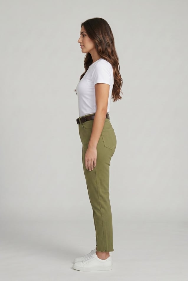 Kadın Kemerli Yüksek Bel Skinny Pantolon M5306-1 Haki