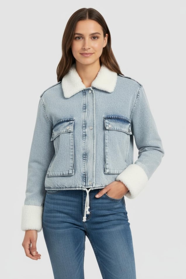 Kürklü Denim Mont M4712 Kar Yıkama