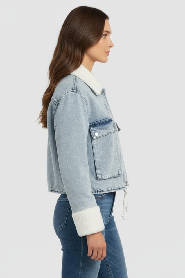 Kürklü Denim Mont M4712 Kar Yıkama