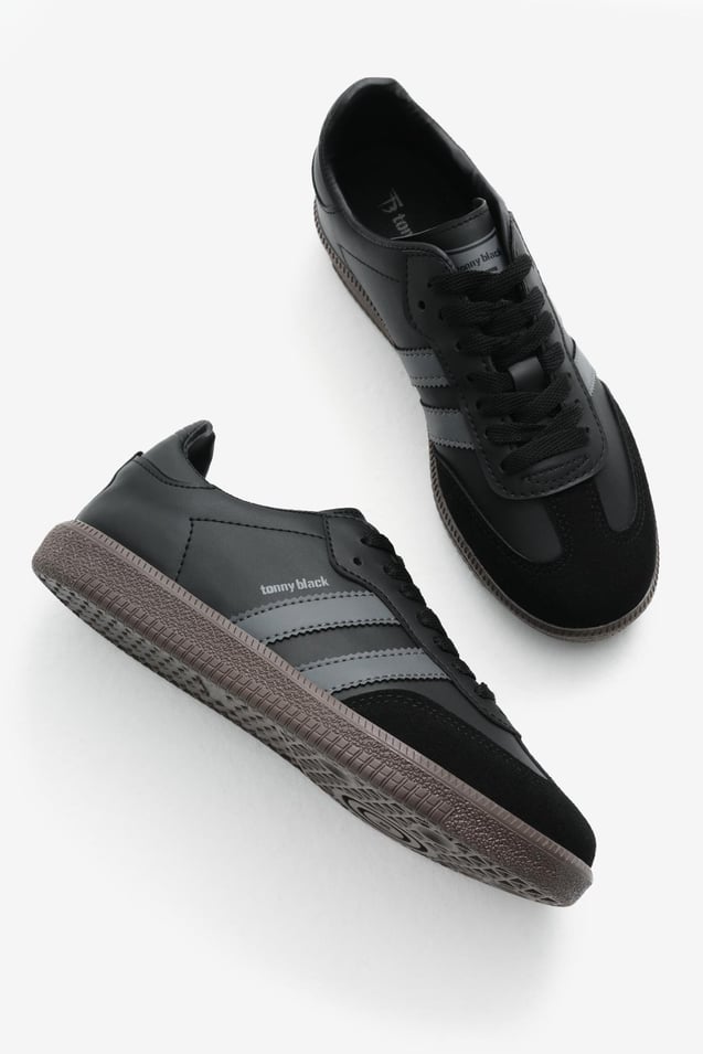 Termo Taban Yanı Şeritli Bağcıklı Unisex Siyah Füme Spor Ayakkabı TBZER020